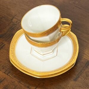 Ovington Bros Co Austria Cup Saucer Demitasse Intricate Gold Encrusted‎